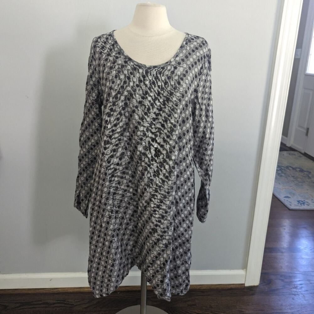 Women's FLAX Grey Black Polka Dot Dress Tunic Small Lagenlook